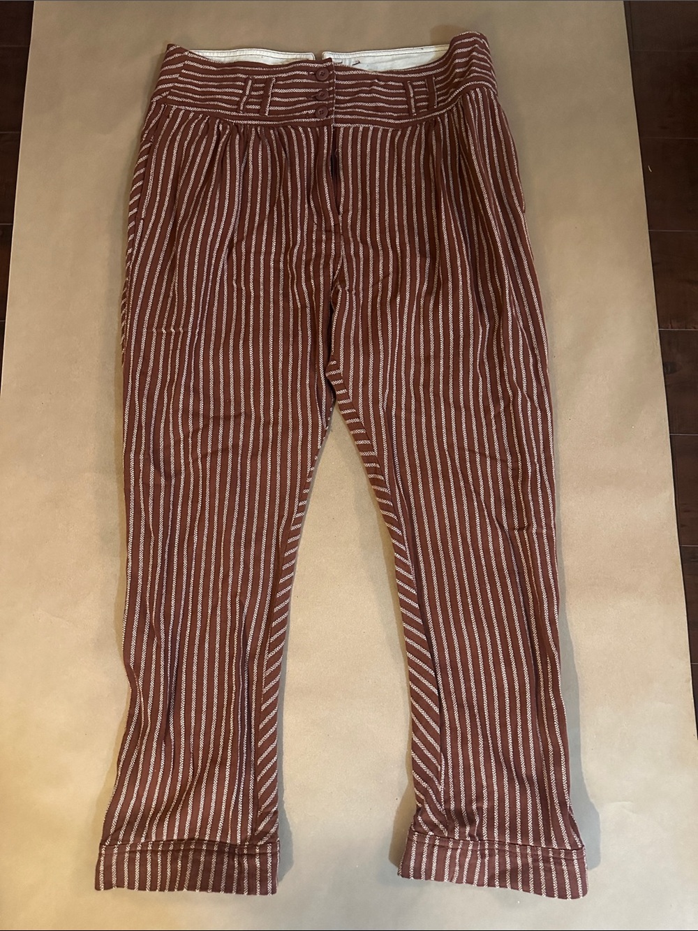 Free People Rust-Striped Cotton Trousers